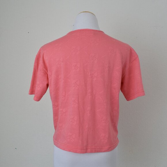 Vintage 90s Salmon Knit button Cotton/Poly Top by Jaclyn Smith | size S - Picture 3 of 10